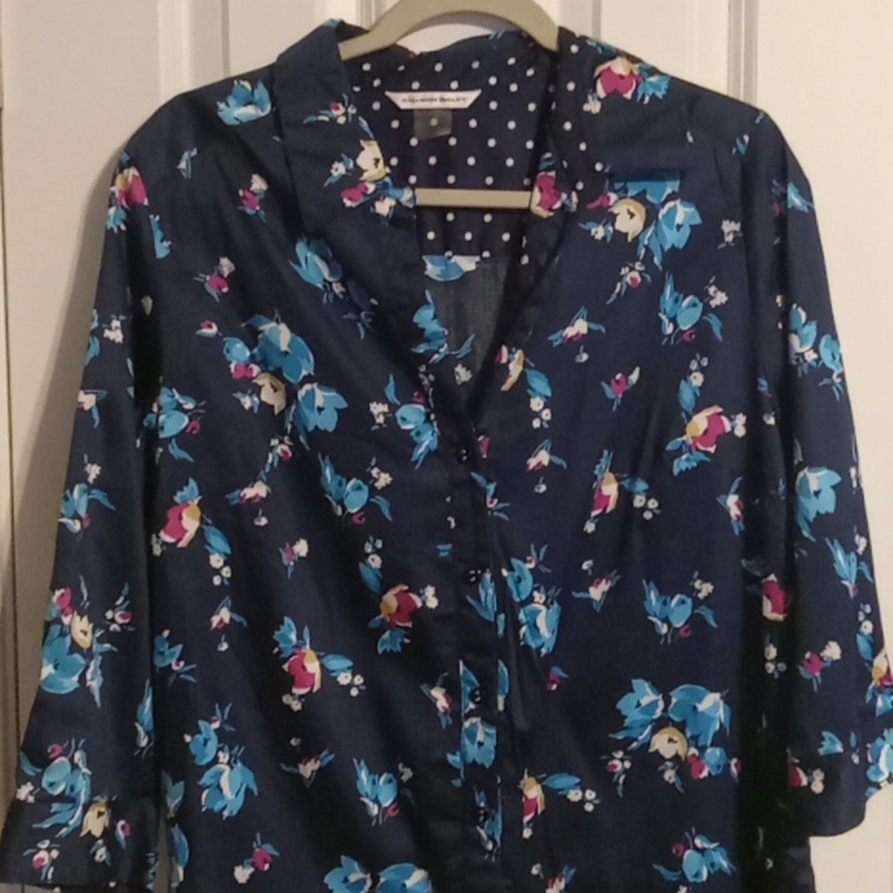 Allison Daley Navy Blue Floral Button Down Shirt 14